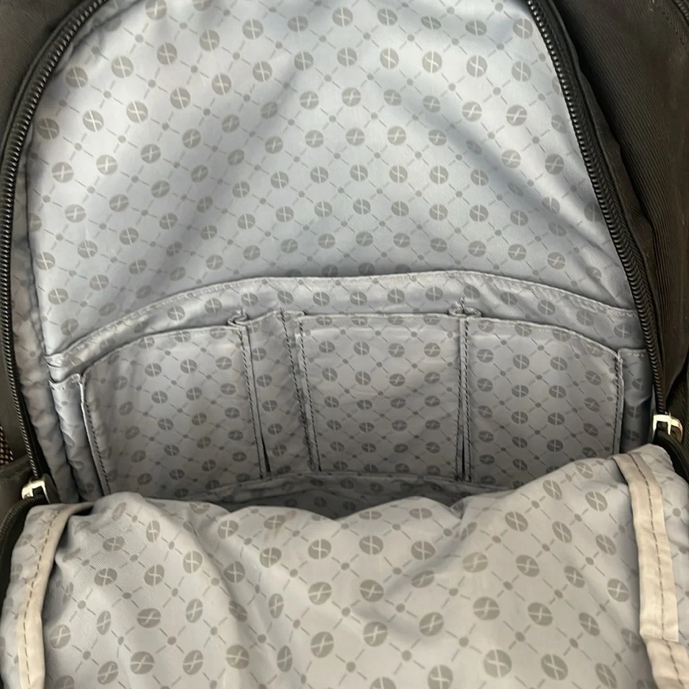 foray black and blue reflective laptop school backpack with many pockets
